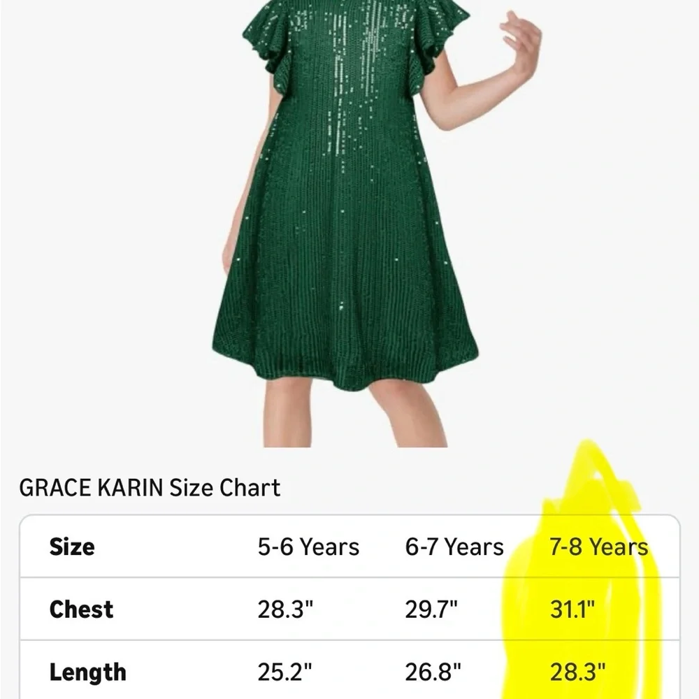 GRACE KARIN Girls Sequin Dress Short Flutter Sleeve Flare Silhouette Mini 7Y - Picture 7 of 7